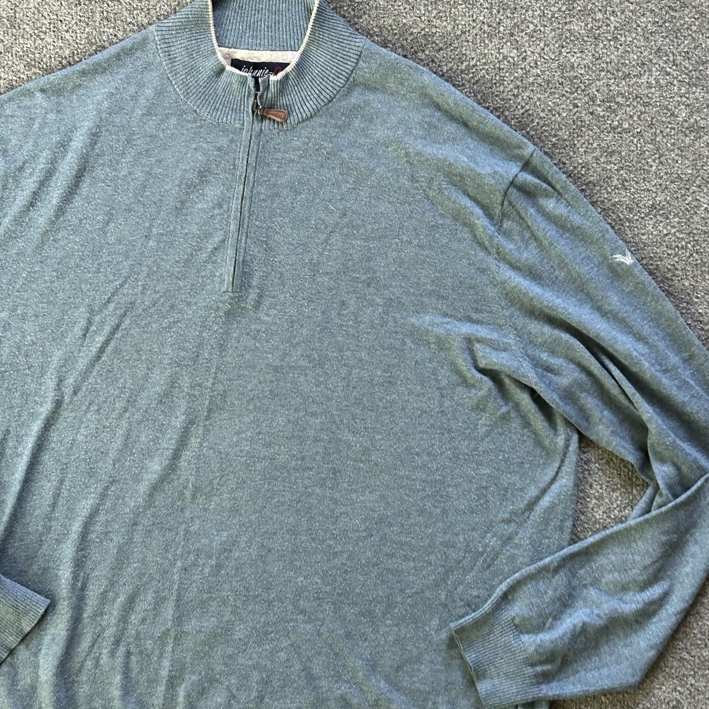 Johnnie-O Sweater Mens Large Blue 1/4 Zip Mock Neck Cotton Silk Pullover Logo